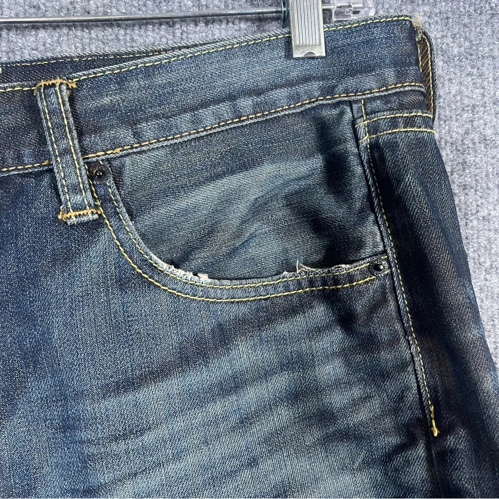 Ed Hardy Mens‎ 36X34  Yellow Logo Dark Wash Denim Distressed Designer Jeans Y2K